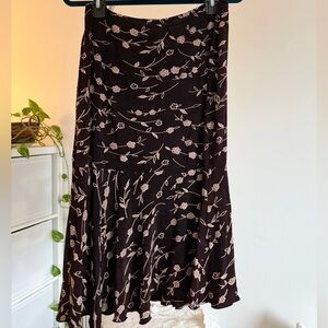90s Brown & Pink Floral Midi Skirt